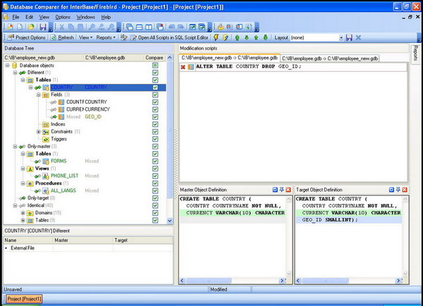 Comparing InterBase or Firebird Database Schemas: Observing Differences in Structures